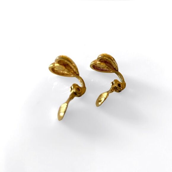Monet Vintage Gold Puffy Heart Clip Earrings - Picture 2 of 4